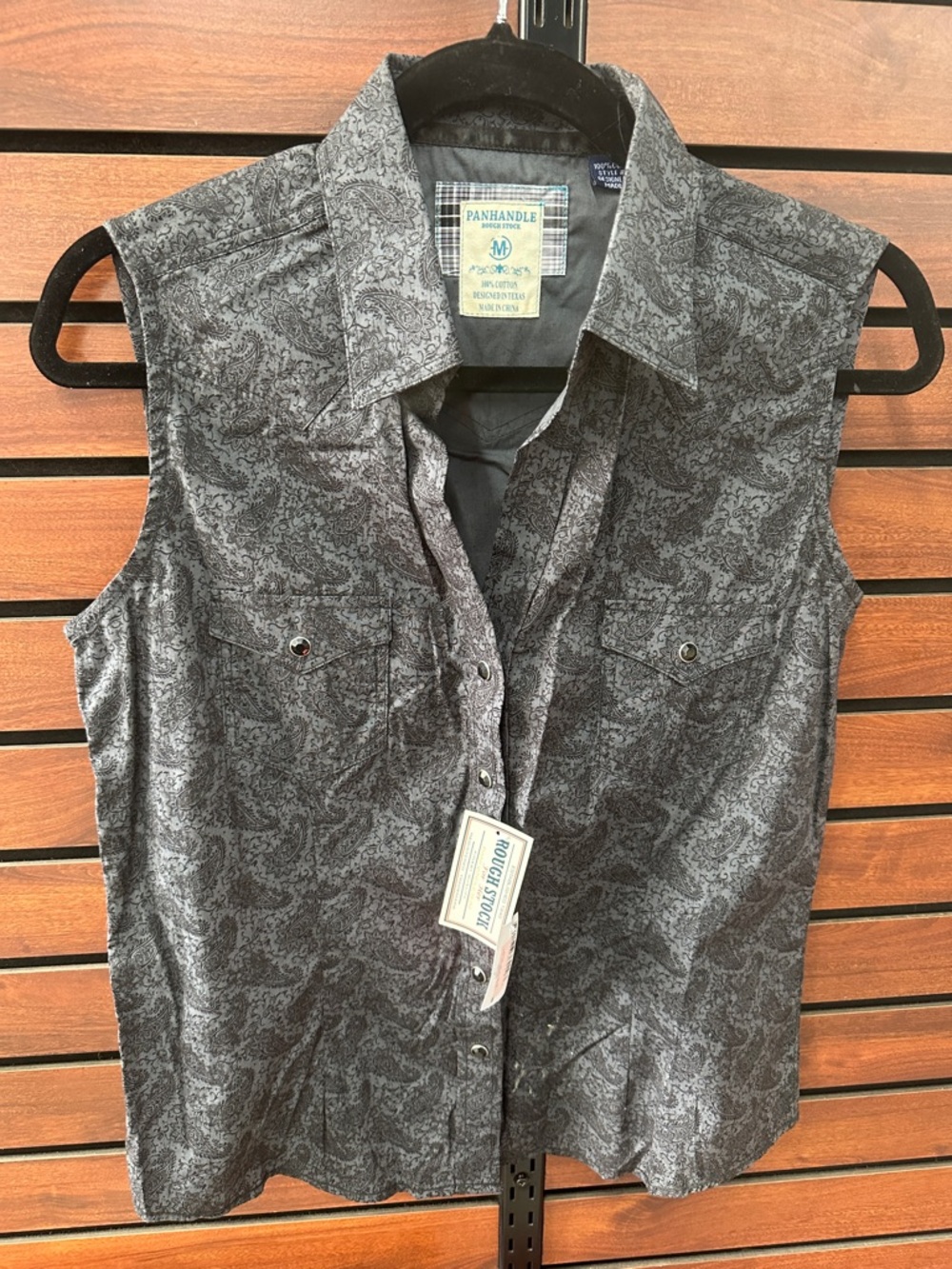Panhandle Slim Gray Paisley Sleeveless Western Snap Shirt